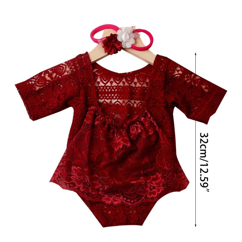 K1MA Baby Lace Romper خوذة التصوير زي الانتحال ارتداء 0-1M بدلة صور الرضع