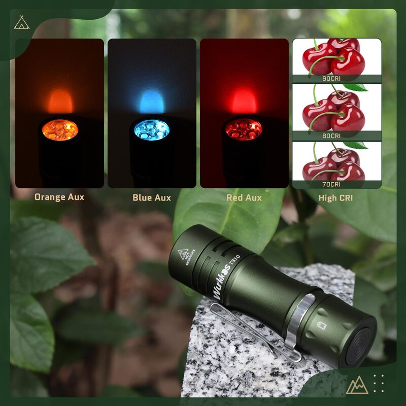 Wurkkos مصباح يدوي 14500 EDC صغير قوي أخضر مع 3*90 CRI LEDs ولون واحد Aux 1400LM جيب الشعلة Anduril 2.0 IP68