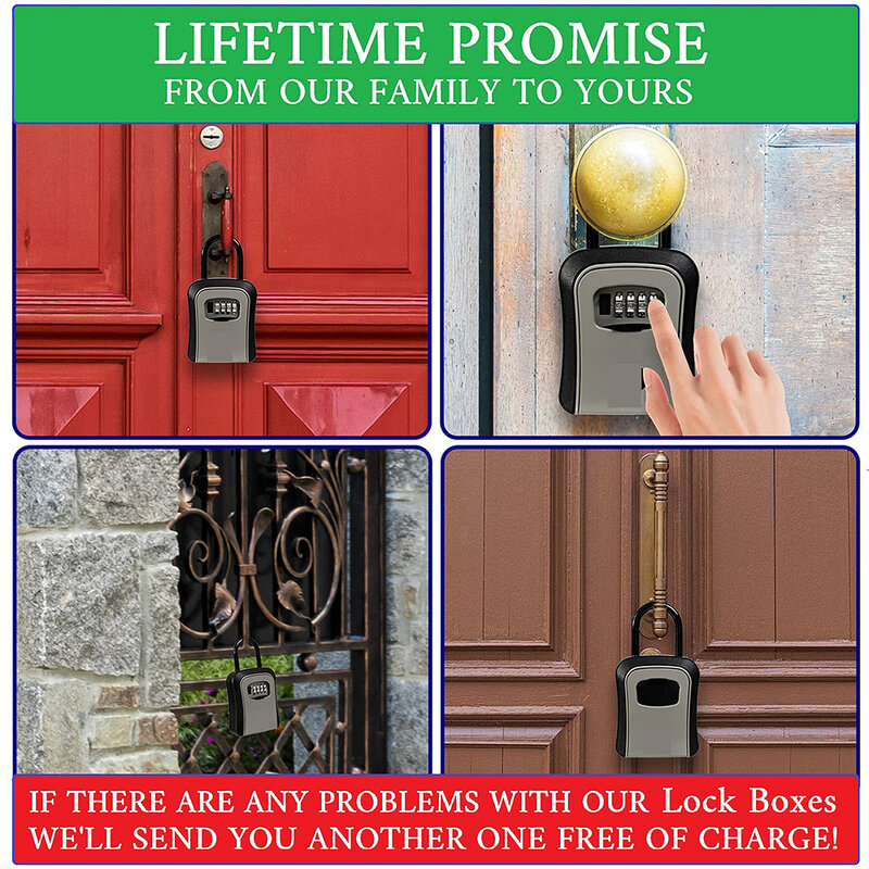 صندوق تخزين مفتاح مثبت على الحائط ، صندوق قفل مفتاح محمول ، 4 تركيبة أرقام ، صندوق قفل أمان ، رمز قابل لإعادة التثبيت ، صندوق قفل آمن للمنزل