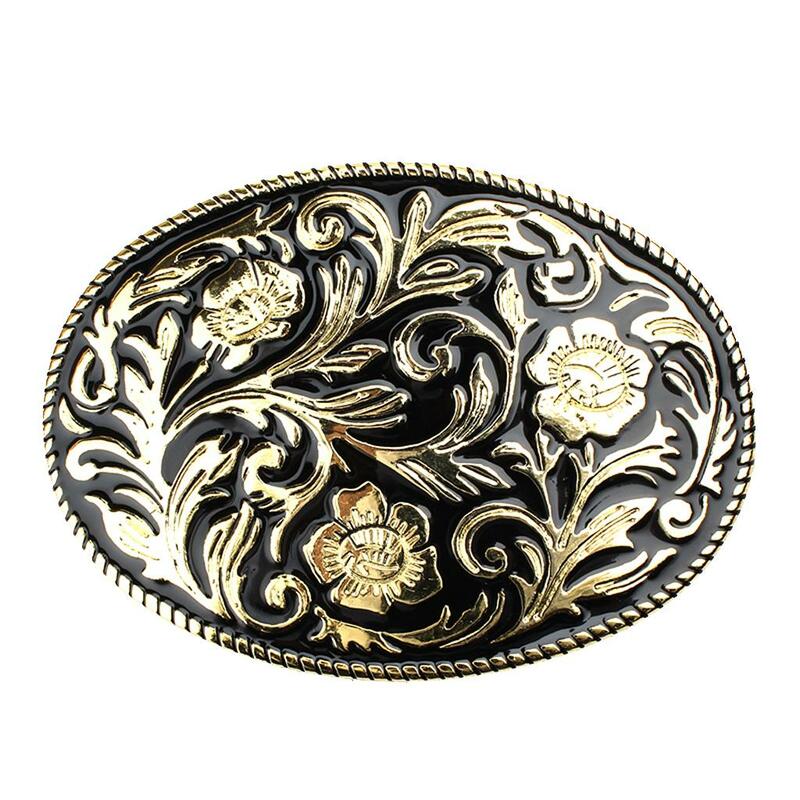 مشبك حزام رعاة البقر الغربي للرجال ، منقوش قديم ، نمط زهور ذهبية ، تصميم فني