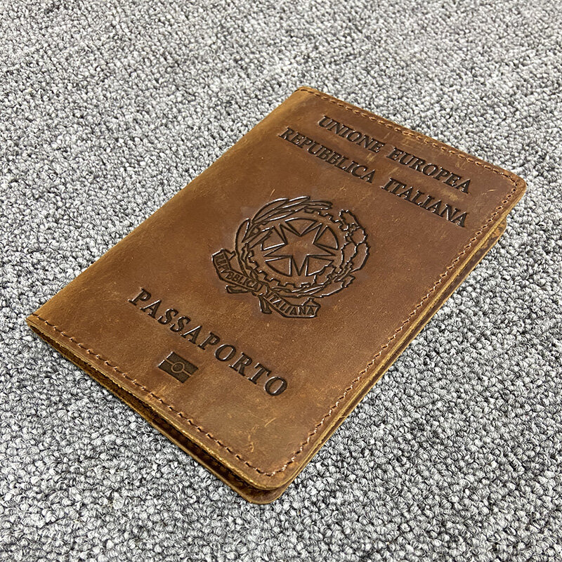 جلد طبيعي غطاء جواز سفر إيطالي حافظة جواز سفر للرجال غطاء ريترو على جواز السفر