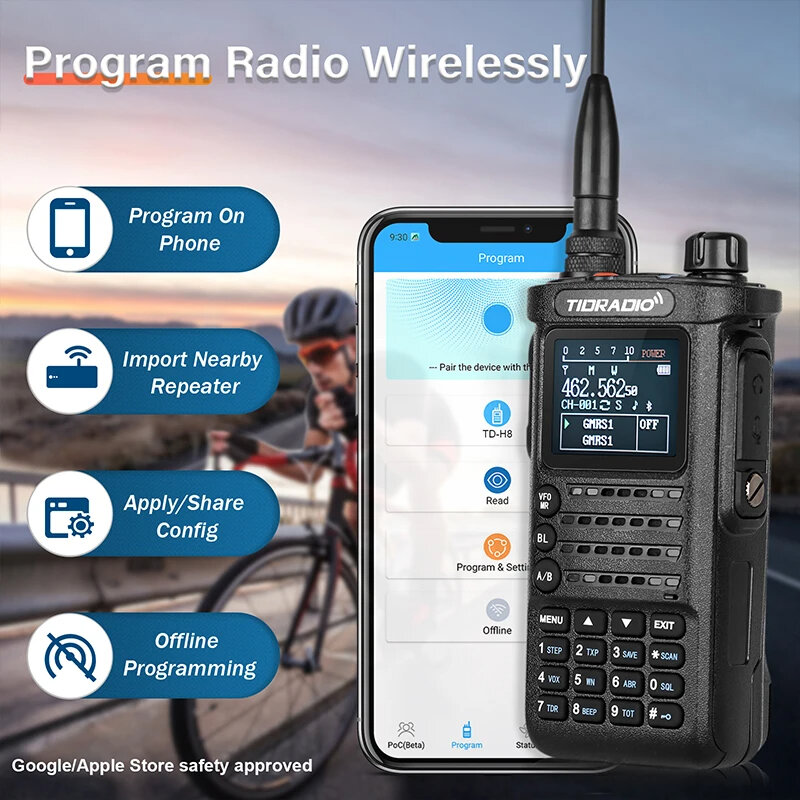 Tidrdio-TD H8 اتصال طويل المدى جهاز اتصال لاسلكي ، تطبيق هاتف ، برمجة لاسلكية ، نطاق مزدوج ، VHF ، UHF ، am ، GMRS ، الجيل الثاني ، 10W