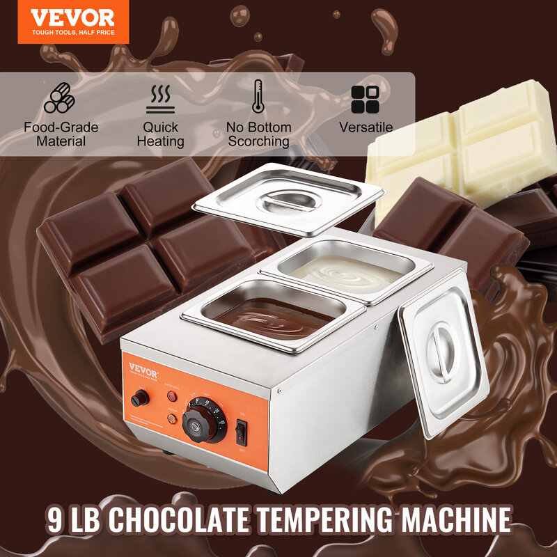VEVOR-آلة تقسية الشوكولاته الكهربائية ، سلسلة الشوكولاته ، وعاء ذوبان للمطبخ ، الأجهزة المنزلية ، 2 الدبابات ، 3 الدبابات