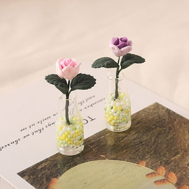 1:12 دمية مصغرة وردة زهرية صغيرة اناء للزهور زهرة ترتيب بوعاء دمية حديقة ديكور المنزل اللعب