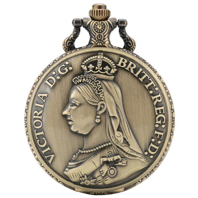 خمر فيكتوريا ملكة انجلترا كامل هنتر التناظرية كوارتز ساعة الجيب للرجال النساء قلادة قلادة سلسلة تذكارية ساعة