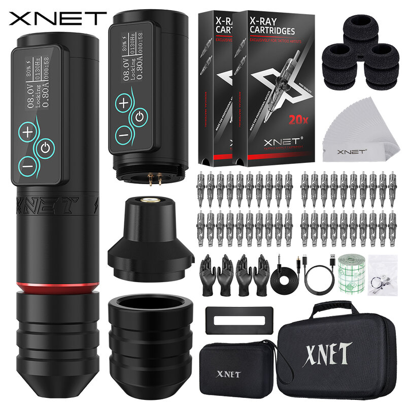 Xnet Vane اللاسلكية آلة الوشم القلم عدة ، اضافية 36 مللي متر قبضة ، 3.5 مللي متر ، 4.5 مللي متر السكتات الدماغية ، خراطيش الوشم مختلطة ، الوشم الفنان ، 40 قطعة