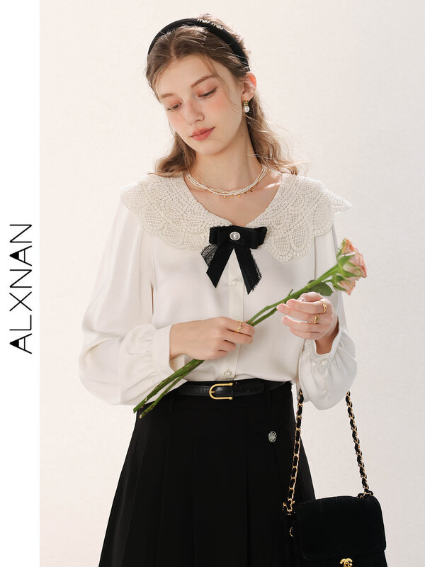 ALXNAN-قميص بأكمام طويلة وياقة كشكشة للنساء ، بلوزات غير رسمية بصف واحد ، توبات نسائية للمكتب ، الصيف ، TM00229