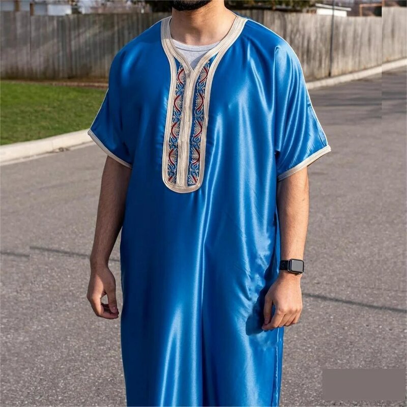 فستان مسلم رداء غير رسمي الملابس الإسلامية قصيرة الأكمام جوبا ثوب الرجال المتوسطة