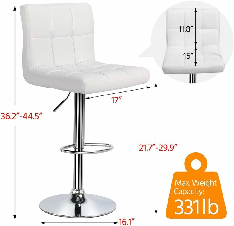 مقاعد بار من الجلد الصناعي بقاعدة أكبر ، مربعة ، قابلة للتعديل ، ارتفاع العداد ، كرسي دوار ، كراسي بدون ذراع ، X كبير ، مجموعة من 2