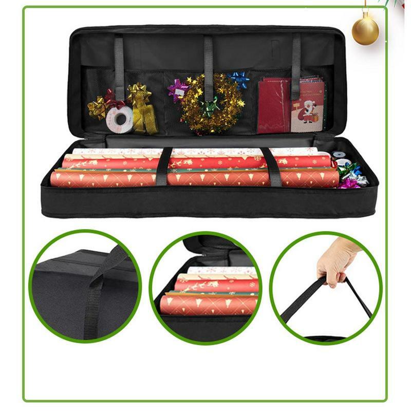 حقيبة تخزين تغليف هدايا الكريسماس ، منظم تخزين تحت السرير بمقابض سميكة ، صندوق ورقي لتغليف الكريسماس ، أسود
