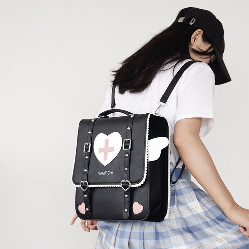 حقيبة ظهر للنساء من لوليتا حقيبة يد يابانية JK College من جلد البولي يوريثان للسفر حقائب كتف كبيرة للسيدات عبر الجسم