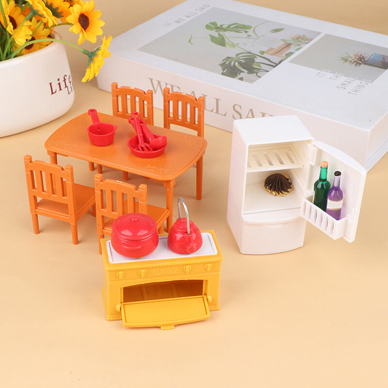 دمية مصغرة طاولة الطعام كرسي مجموعة بيت الدمية الأثاث اكسسوارات المطبخ ديكور اللعب هدية