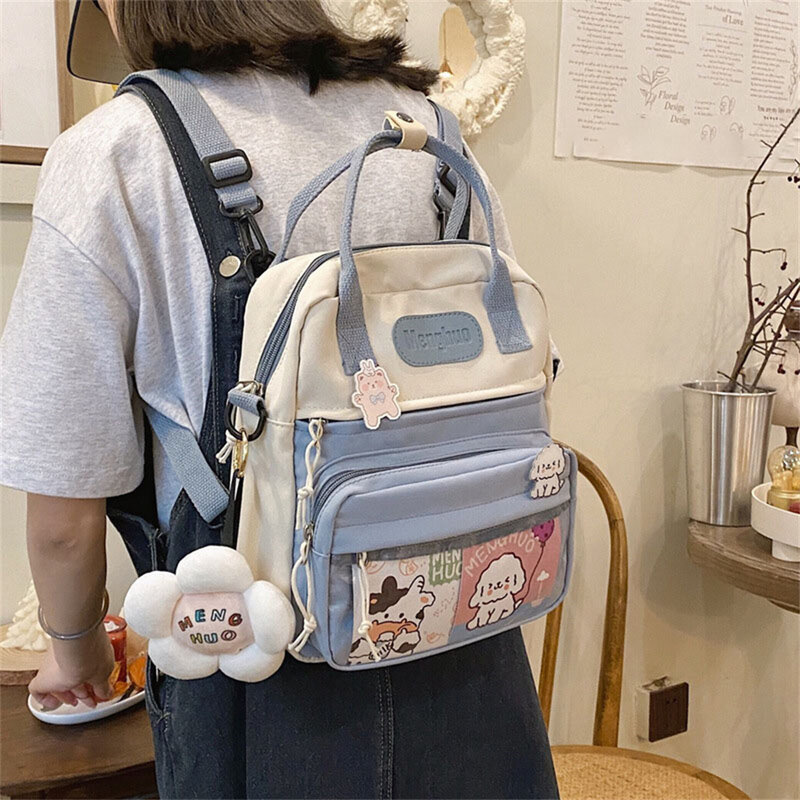 Ins Harajuku حقيبة ظهر للطلاب متعددة الوظائف حقيبة كتف واحدة لطيف الكرتون فتاة حقيبة مدرسية اليابانية حقيبة قماش Crossbody