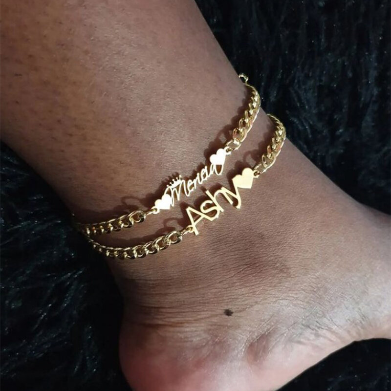 العرف اسم خلخال ل الفولاذ المقاوم للصدأ للنساء الكوبية سلسلة شخصية لوحة الساق سلسلة مجوهرات للقدم هدية