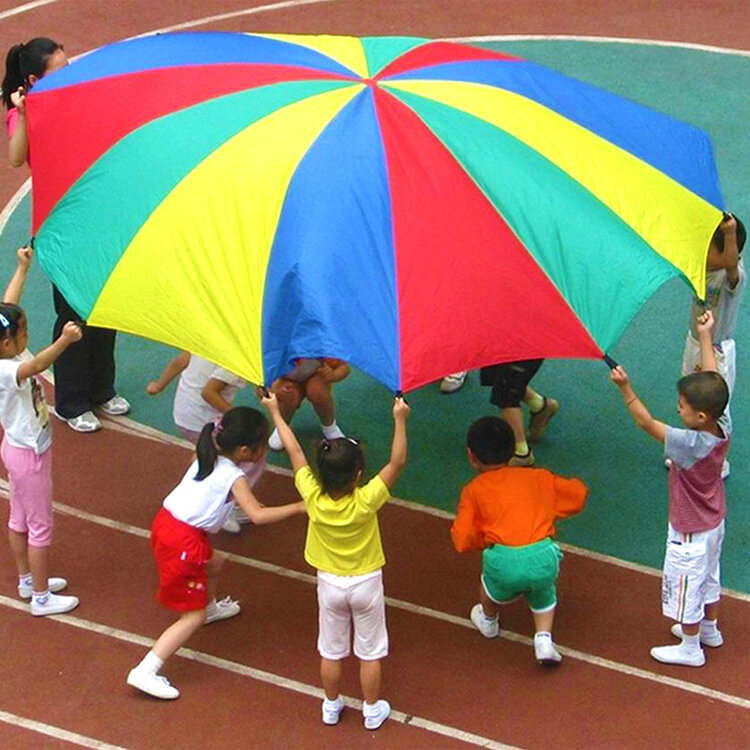 مظلة لمظلات التخييم في الهواء الطلق بقطر 2-6 متر مظلة قوس قزح لعبة القفز على كيس بالوت لعبة العمل الجماعي التفاعلية لعبة هدية للأطفال