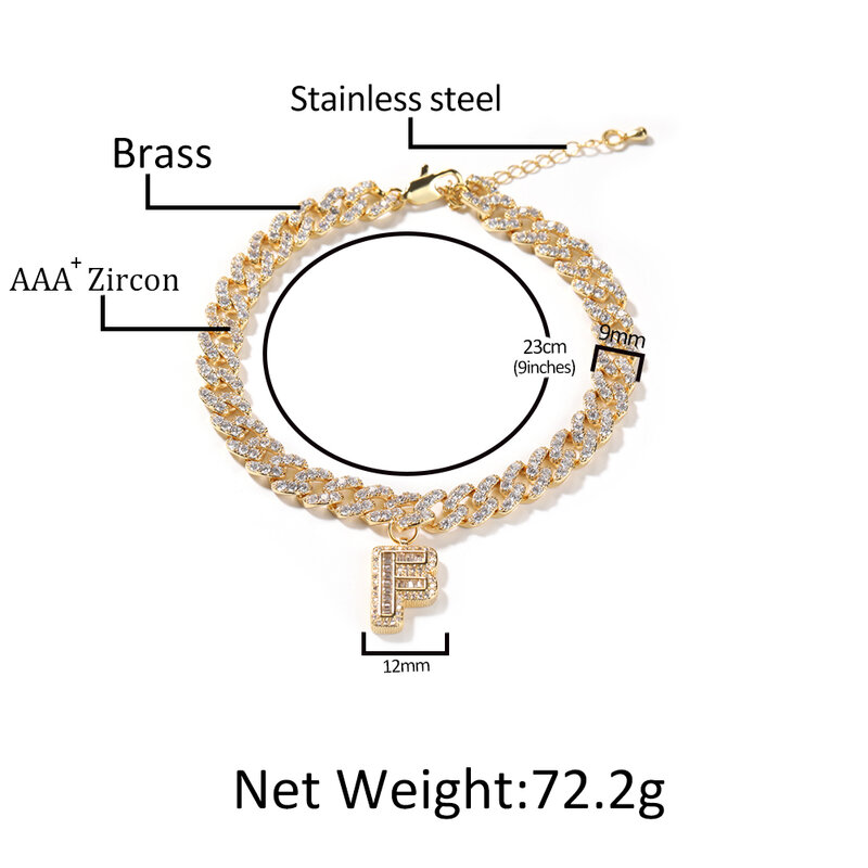 Uwin-مخصص الرغيف الفرنسي رسائل قلادة ، مثلج خارج الكوبي ربط خلخال ، تمديد سلسلة ، موضة حلية المجوهرات هدية ، 9 مللي متر ، 2"