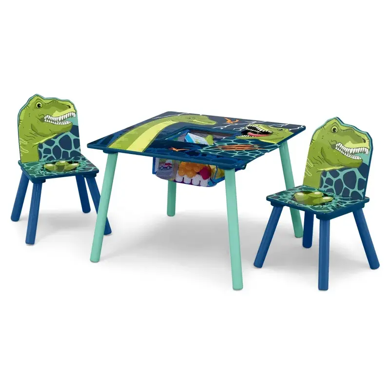طاولة ديناصور وكرسي مع التخزين ، شهادة ذهبية Greenguard ، الأزرق والأخضر ، وشملت 2 كراسي