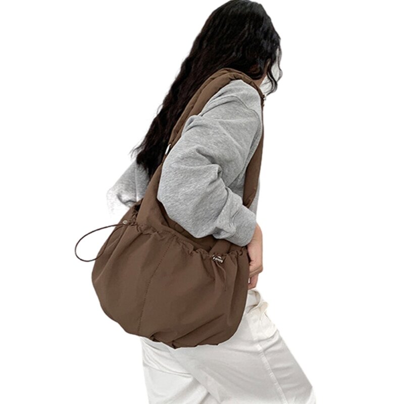 حقيبة كتف برباط مطوي سعة كبيرة حقيبة متعددة الاستخدامات من النايلون للفتيات
