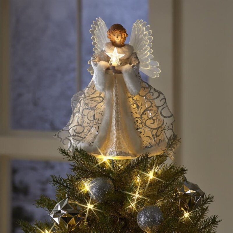 شجرة عيد الميلاد أعلى الملاك ضوء مصباح ديكور مهرجان الربيع زينة هدية F1FB