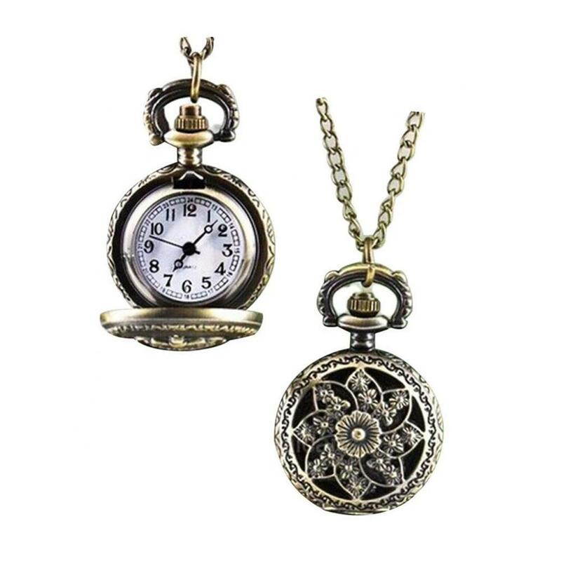 ساعة جيب كوارتز برونزية عتيقة للرجال والنساء ، مطحنة هوائية مجوفة ، قلادة قلادة ، هدية Steampunk ، ساعات للجنسين