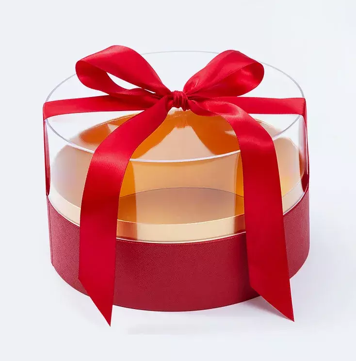 صندوق هدايا زهور أكريليك ، دائري ، شفاف ، كريستال ، ورد ، شريط ، عيد الحب ، 1 *