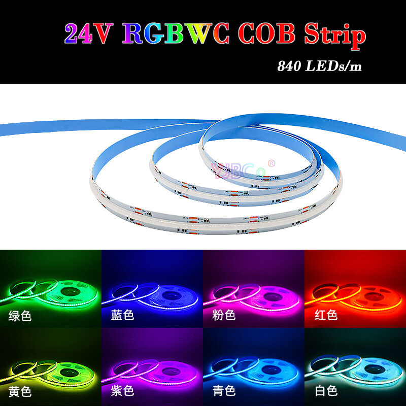 Rgbcct cob شريط ليد 5 في 1 ، rgbwc ، rgbwc ، 24 فولت ، leds/m ، fcob ، ملون ، مرن ، 12