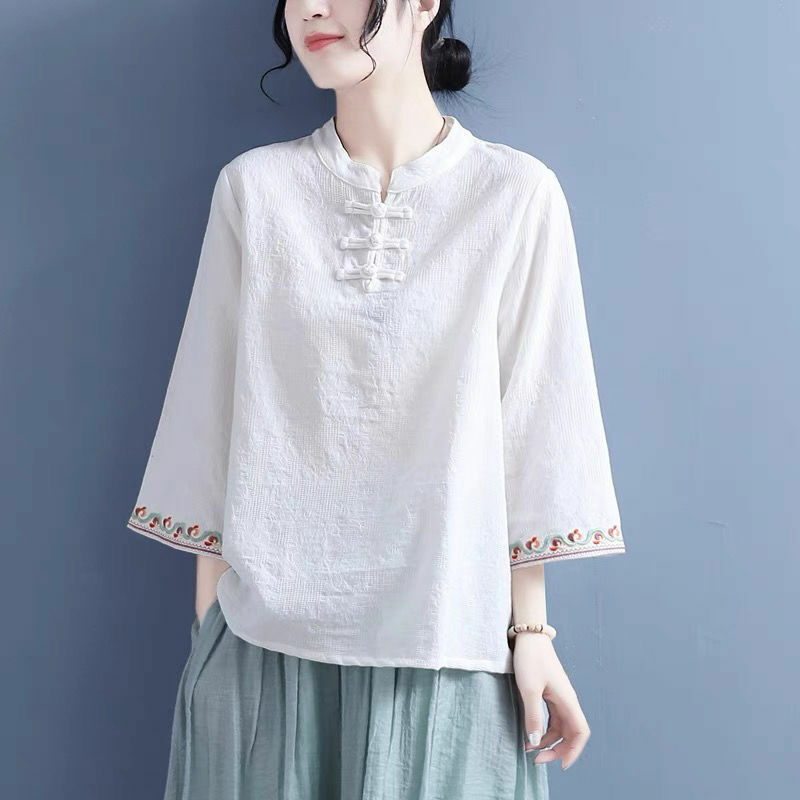 الصينية التطريز قميص امرأة البلوزات الصينية للنساء الملابس التقليدية نمط الملابس hanfu الإناث cheongsams تانغ دعوى