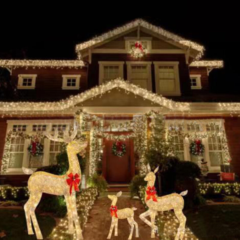 سويثوم مضاءة الرنة الأسرة مجموعة مع أضواء ، متعة ، تضيء ، داخلي ، في الهواء الطلق ، ساحة ، الحديقة ، عيد الميلاد الديكور ، 3 قطعة