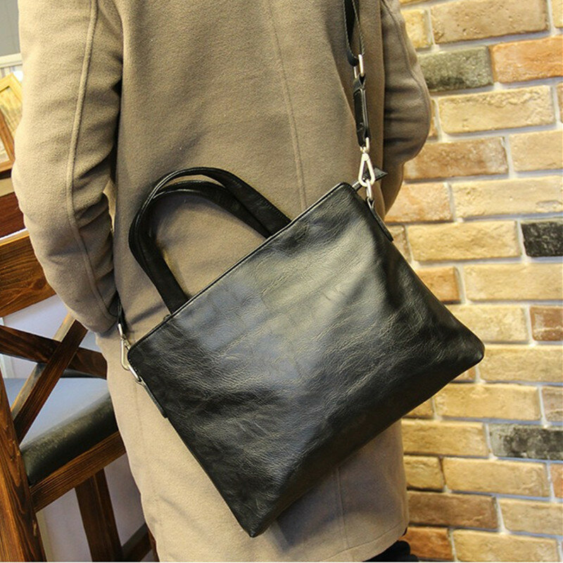 الأعمال السوداء الرجال حقيبة بولي Leather حقيبة يد جلدية للمستندات الفاخرة الكتف رسول حقيبة أفقي رجل حقيبة كمبيوتر محمول