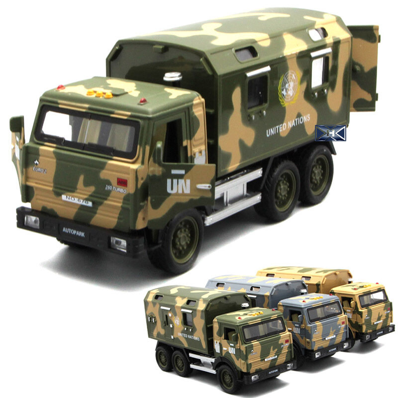نموذج مركبة نقل عسكرية للأطفال ، نموذج معدني ، صوت ، إضاءة ، تأثيرات ، سيارة قابلة للسحب ، ألعاب أطفال ، زينة عائلية ، 1:32