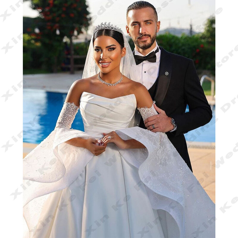 فساتين زفاف نسائية خارج الكتف على شكل حرف a ، فساتين زفاف عربية ، ثوب أميرة رائع ، متألقة ومثير ، ترف