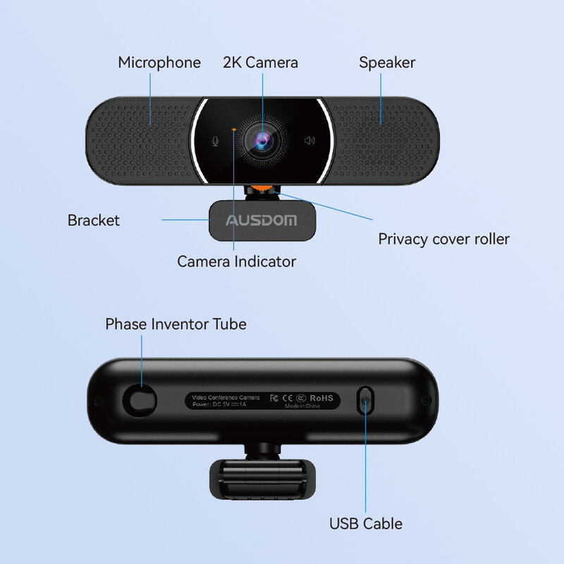 كاميرا ويب الكل في واحد مع مكبر صوت ميكروفون AI ، غطاء خصوصية ، كاميرا كمبيوتر USB للمؤتمرات ، AW616 ، 2K ، العرض الأول العالمي الجديد