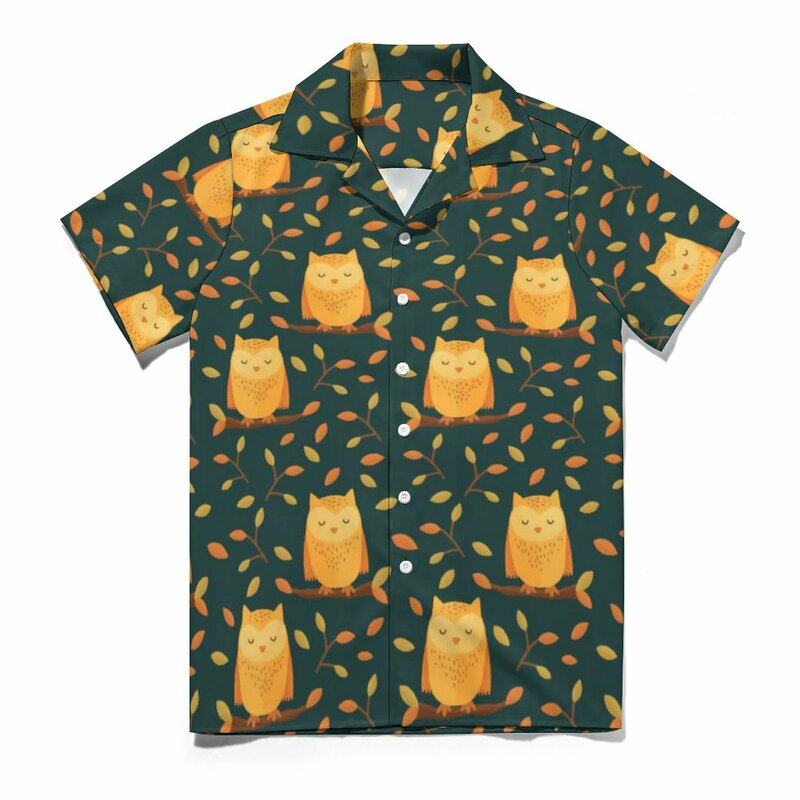 لطيف النوم البومة قميص غير رسمي الكرتون الحيوان شاطئ قميص فضفاض هاواي Harajuku البلوزات قصيرة الأكمام تصميم المتضخم الملابس