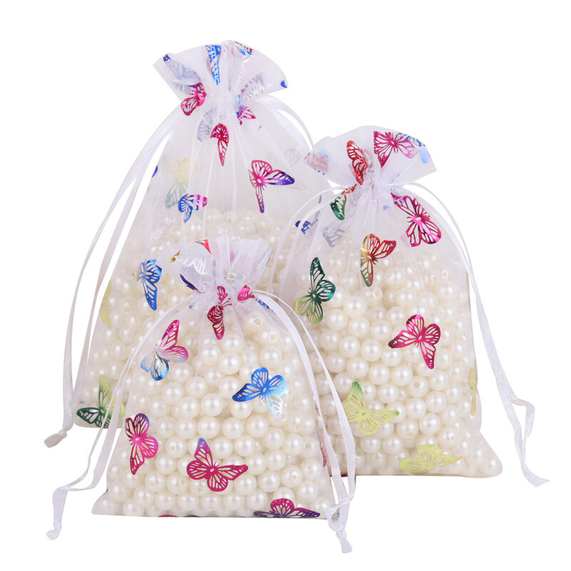 حقيبة الأورجانزا شبكة جميلة للتخزين ، نمط فراشة ملونة ، مجموعة 20 قطعة ، 3 أحجام