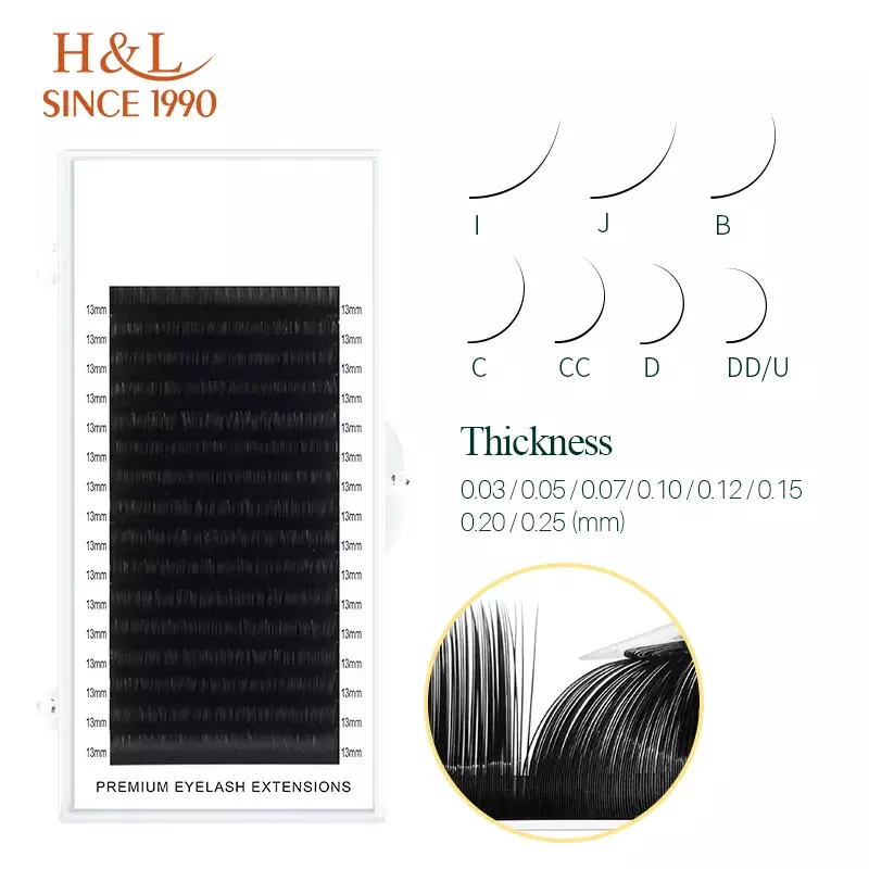 H & L منذ 1990 16 صف فو لاش الاصطناعية المنك الفردية رمش تمديد أسود داكن ماتي لينة رموش طبيعية تمديد