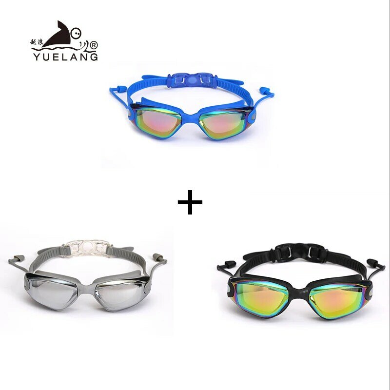 3 قطعة نظارات سباحة المهنية مجموعة سدادات مقاوم للماء نظارات بالكهرباء مكافحة الضباب مكافحة الأشعة فوق البنفسجية سحب مشبك سيليكون الكبار