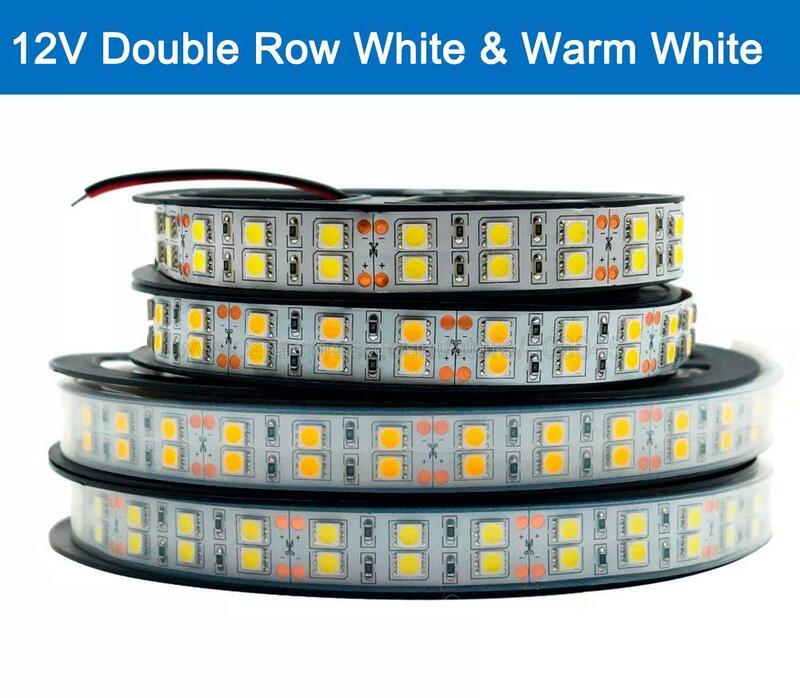 أبيض دافئ أبيض مرن LED قطاع 5050 LEDs/م 120LEDs 15 مللي متر ثنائي الفينيل متعدد الكلور IP20 IP67 5 متر 12 فولت 24 فولت تيار مستمر مصلحة الارصاد الجوية صف مزدوج 600 RGB RGBW RGBWW