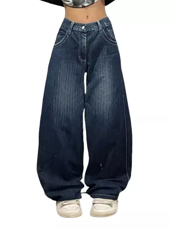 جينز هيب هوب نسائي كلاسيكي ، ملابس الشارع هاراجوكو ، بنطلون قوطي ، خصر مرتفع ، بنطلون ساق واسعة ، جينز فضفاض Y2K ، جينز أمي ، موضة التسعينات