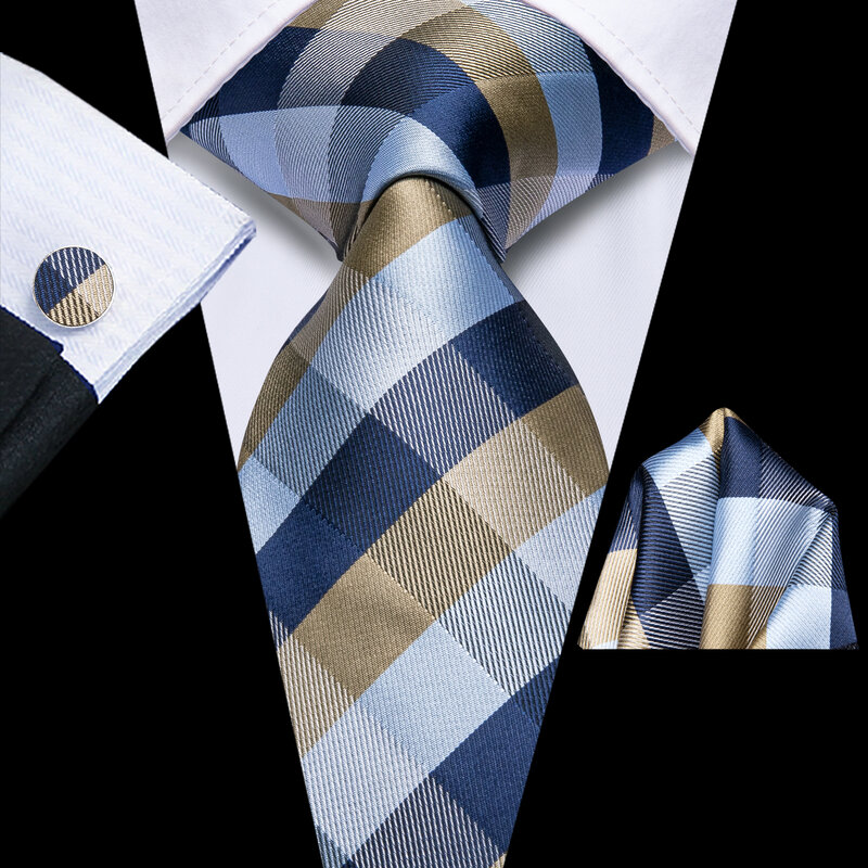 ربطة عنق للرجال بتصميم منقوش ، ربطة عنق أنيقة ، أزرق ، بني ، علامة تجارية عصرية ، ربطة عنق لحفلات الزفاف ، أزرار أكمام يدوية ، أعمال ، بيع بالجملة