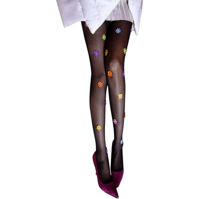 نساء موضة رقيقة جدا جوارب طويلة مطرزة مع زهرة ملونة مثير إغراء شير تشغيل مقاومة الحرير تخزين