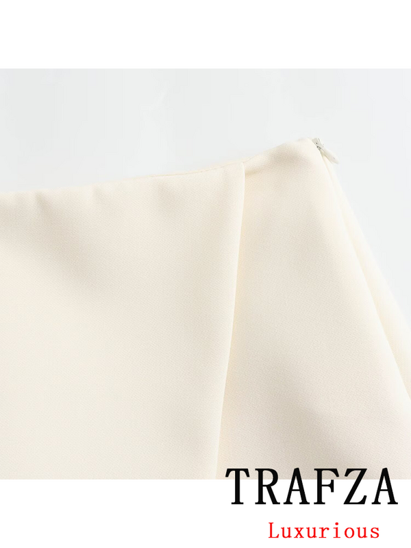 TRAFZA-تنورة صغيرة أنيقة غير رسمية للنساء ، أحادية اللون ، غير متماثلة ، قصيرة ، نحيفة ، مستقيمة ، أزياء الشارع الشهير ، الربيع ،