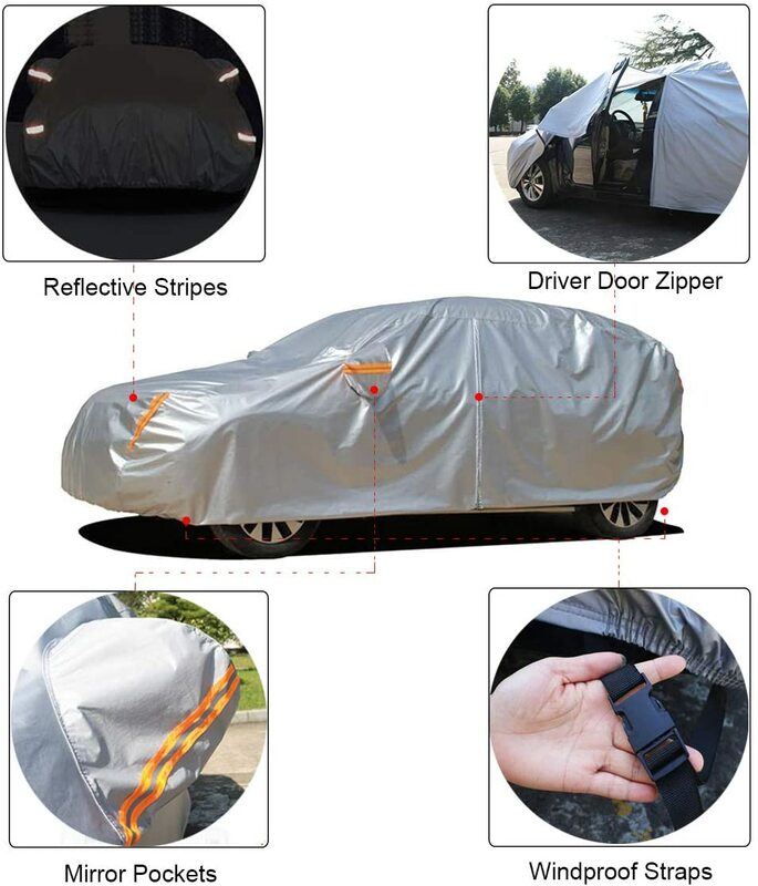 Kayme متعدد الطبقات غطاء سيارة كاملة مقاوم للماء تنفس مع سستة و بطانة القطن ، في الهواء الطلق الشمس المطر الثلوج الغبار و ورقة حماية