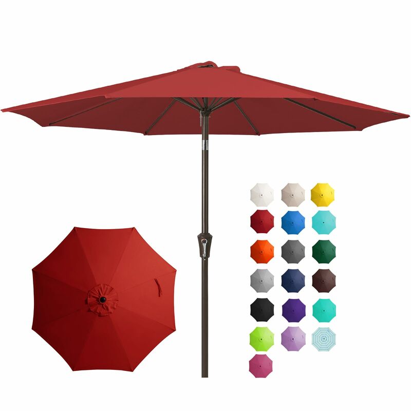 مظلة فناء خارجية ، مظلة طاولة ، 8 أضلاع قوية ، حماية من خلال الآشعة البنفسجية ، مقاومة للماء للحديقة ، أحمر ، 9ft