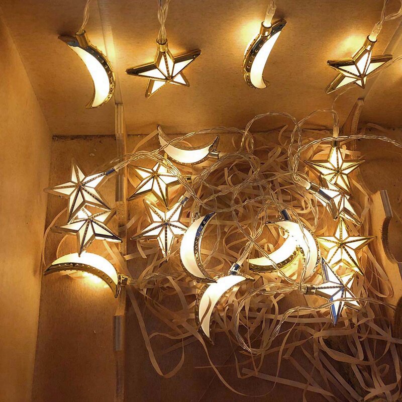عيد مبارك ضوء سلسلة نجم قمر ، تعمل بالبطارية ، ديكور رمضان للمنزل ، حفلة إسلامية ، 10 مصابيح ليد ، ديكور إسلامي