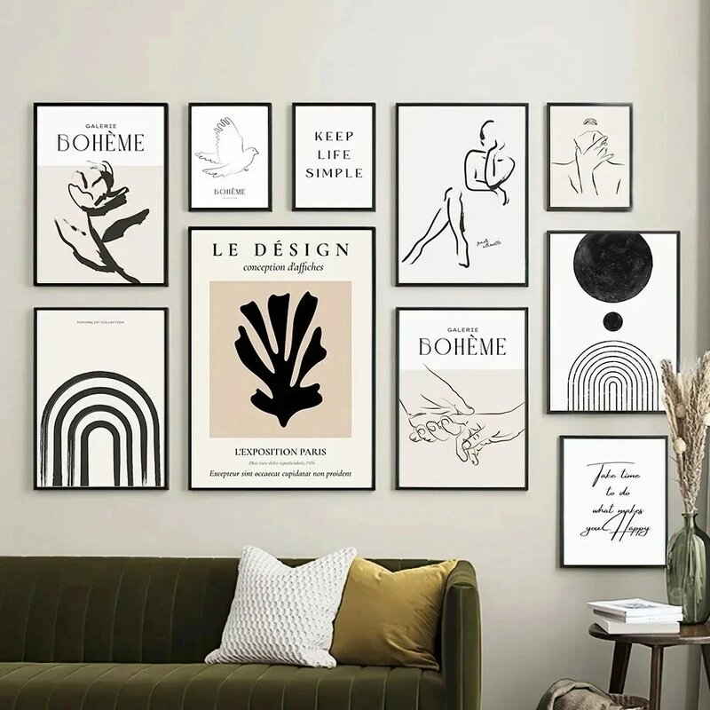 صور رسم على القماش لديكور غرفة المعيشة ، زهرة ، ورقة ، فتاة ، يد ، هندسة ، تجريدية ، أسود ، بيج ، ملصقات ومطبوعات ، فن جداري