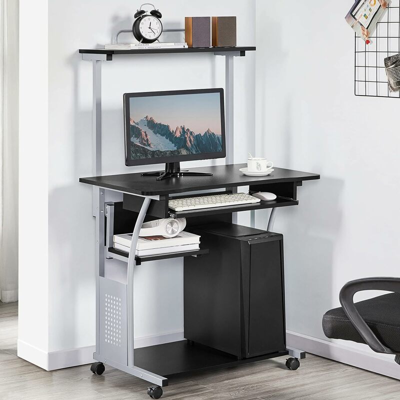 Topeakma-مكتب كمبيوتر مع رف للطابعة وعلبة لوحة المفاتيح ، مكتب منزلي ، محطة عمل ، دراسة متدحرجة ، 3 طبقات