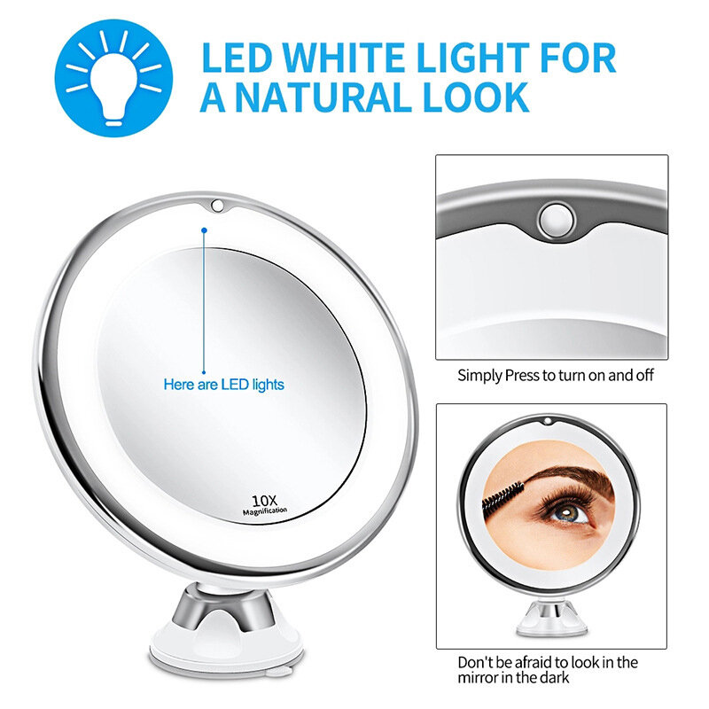 مرآة مع LED ضوء الخلفية 10X زيادة التكبير التجميل ماكياج دائري الغرور طاولة غرفة نوم المكياج الحمام النسخ المتطابق