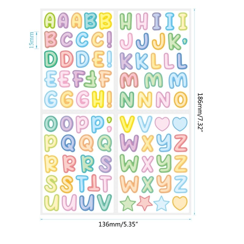 4 أوراق ملصقات حروف كرتونية ذاتية اللصق - ملصقات حروف أبجدية H7EC