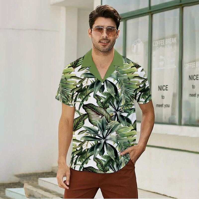 الرجال الصيف قمة الموضة قميص شاطئ البحر الترفيه شاطئ مطبوعة قميص أنيق زر بلوزة عادية كبيرة تي شيرت
