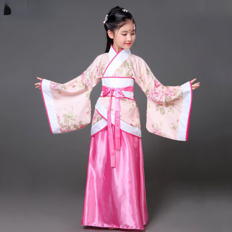 فساتين تقليدية للأطفال أثواب تقليدية صينية زي للبنات أداء للرقص الشعبي فستان Hanfu للأطفال